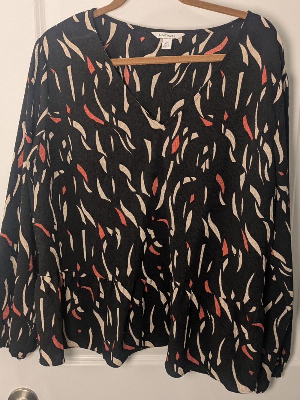Nine West Top Womens XXL Geometric Peplum Popover Career Professional Colorful